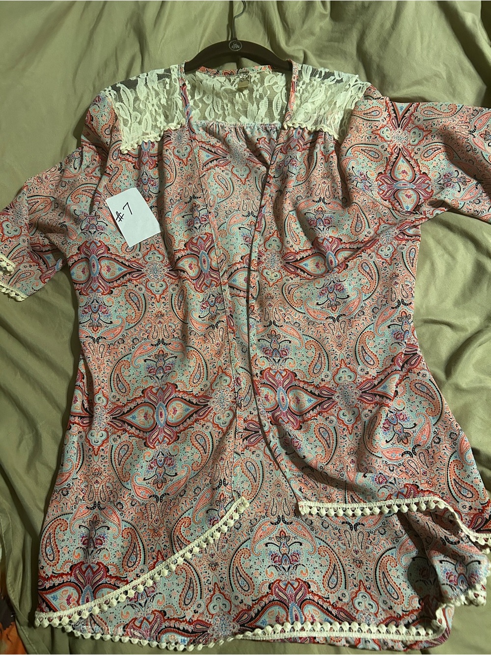 Bella D. Pink Paisley Lace-Yoke Blouse
